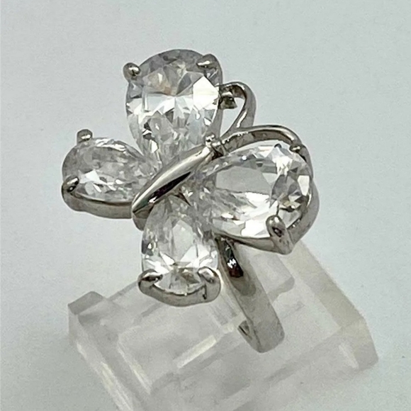 925 stamped Plated clear cz butterfly ring size 6 7 8 9 10 - Picture 2 of 4